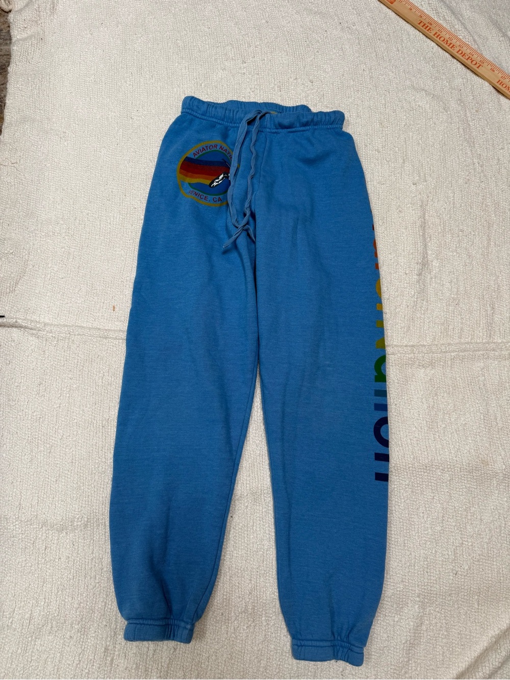 Aviator Nation Women’s Fleece Jogger Sweatpants Rainbow Logo Drawstring XS